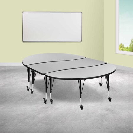 Flash Furniture Oval 60 W, 86 L, 25 H, Chrome, Laminate, Particleboard, Steel, Grey XU-GRP-A3060CON-60-GY-T-P-CAS-GG